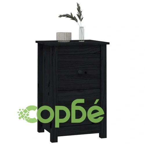 Нощно шкафче, черно, 40x35x61,5 см, борово дърво масив ➤ топ цена ➤ sorbe.bg