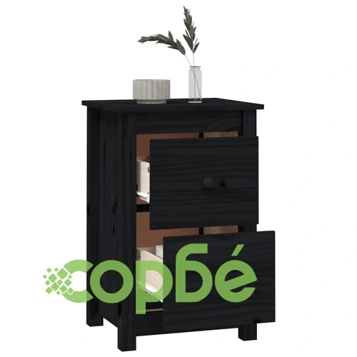 Нощно шкафче, черно, 40x35x61,5 см, борово дърво масив ➤ топ цена ➤ sorbe.bg