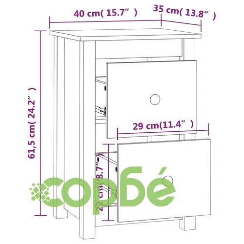 Нощно шкафче, черно, 40x35x61,5 см, борово дърво масив ➤ топ цена ➤ sorbe.bg