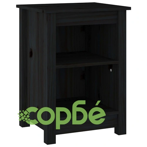Нощно шкафче, черно, 40x35x55 см, борово дърво масив ➤ топ цена ➤ sorbe.bg