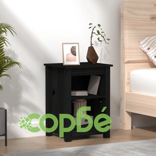 Нощно шкафче, черно, 40x35x55 см, борово дърво масив ➤ топ цена ➤ sorbe.bg