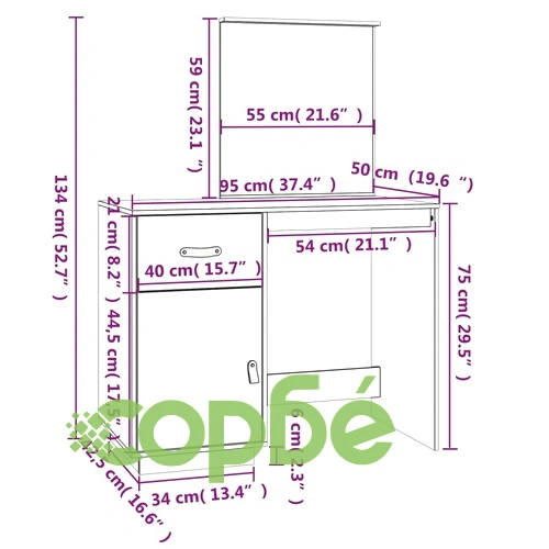 Тоалетка, 95x50x134 см, борово дърво масив ➤ топ цена ➤ sorbe.bg