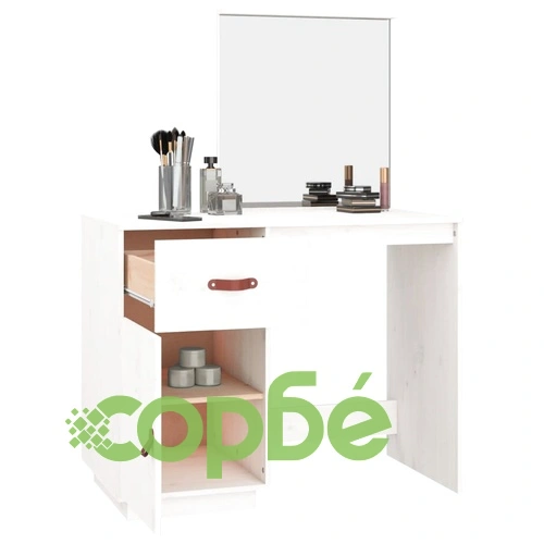 Тоалетка, Бял, 95x50x134 см, борово дърво масив ➤ топ цена ➤ sorbe.bg