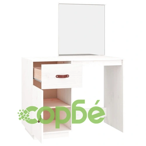 Тоалетка, Бял, 95x50x134 см, борово дърво масив ➤ топ цена ➤ sorbe.bg