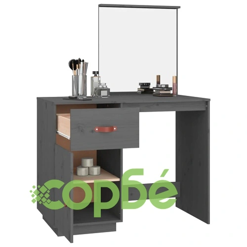 Тоалетка, сива, 95x50x134 см, борово дърво масив ➤ топ цена ➤ sorbe.bg