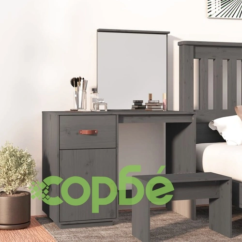 Тоалетка, сива, 95x50x134 см, борово дърво масив ➤ топ цена ➤ sorbe.bg