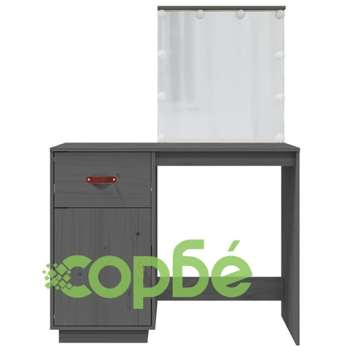 Тоалетка с LED, сива, 95x50x133,5 см, борово дърво масив ➤ топ цена ➤ sorbe.bg