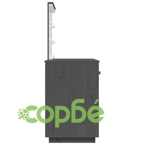 Тоалетка с LED, сива, 95x50x133,5 см, борово дърво масив ➤ топ цена ➤ sorbe.bg