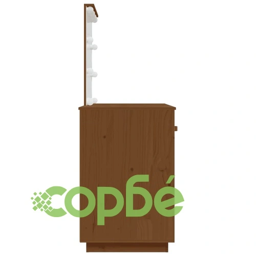 Тоалетка с LED, Меденокафяв, 95x50x133,5 см, борово дърво масив ➤ топ цена ➤ sorbe.bg