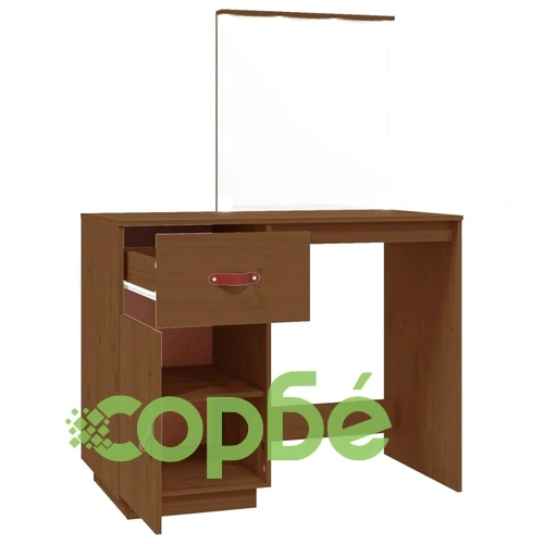 Тоалетка с LED, Меденокафяв, 95x50x133,5 см, борово дърво масив ➤ топ цена ➤ sorbe.bg