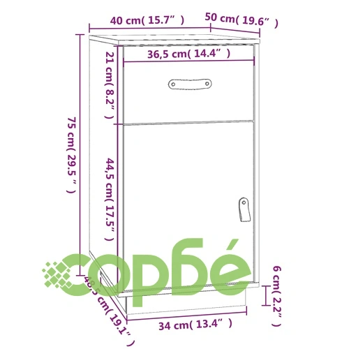 Шкаф за бюро, Бял, 40x50x75 см, борово дърво масив ➤ топ цена ➤ sorbe.bg