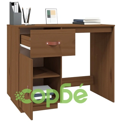 Бюро, меденокафяво, 95x50x75 см, борово дърво масив ➤ топ цена ➤ sorbe.bg