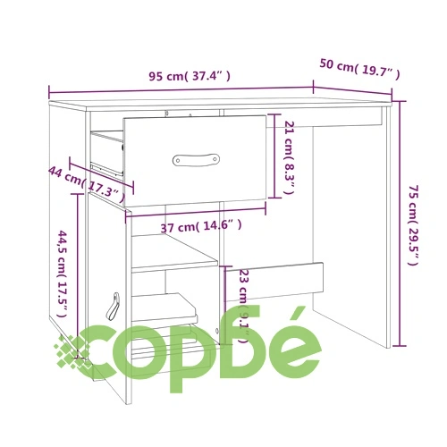 Бюро, меденокафяво, 95x50x75 см, борово дърво масив ➤ топ цена ➤ sorbe.bg