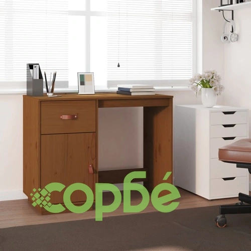 Бюро, меденокафяво, 95x50x75 см, борово дърво масив ➤ топ цена ➤ sorbe.bg