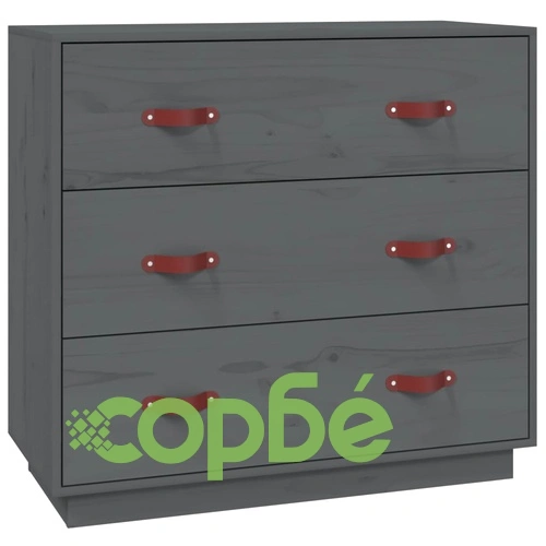 Сайдборд, сив, 80x40x75 см, бор масив ➤ топ цена ➤ sorbe.bg