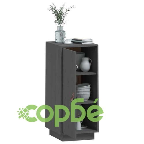 Сайдборд, сив, 34x40x75 см, бор масив ➤ топ цена ➤ sorbe.bg