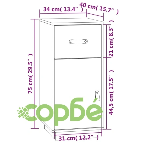 Сайдборд, черен, 34x40x75 см, бор масив ➤ топ цена ➤ sorbe.bg
