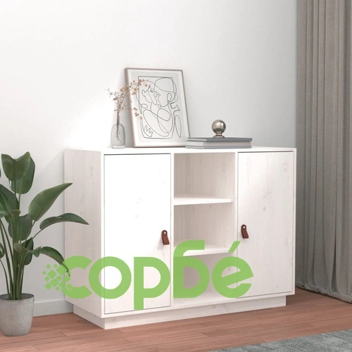 Сайдборд, бял, 100x40x75 см, бор масив ➤ топ цена ➤ sorbe.bg