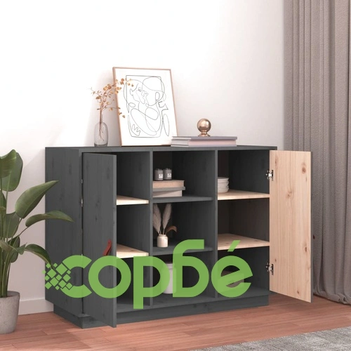 Сайдборд, сив, 100x40x75 см, бор масив ➤ топ цена ➤ sorbe.bg