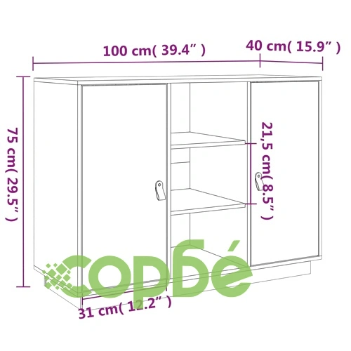 Сайдборд, сив, 100x40x75 см, бор масив ➤ топ цена ➤ sorbe.bg