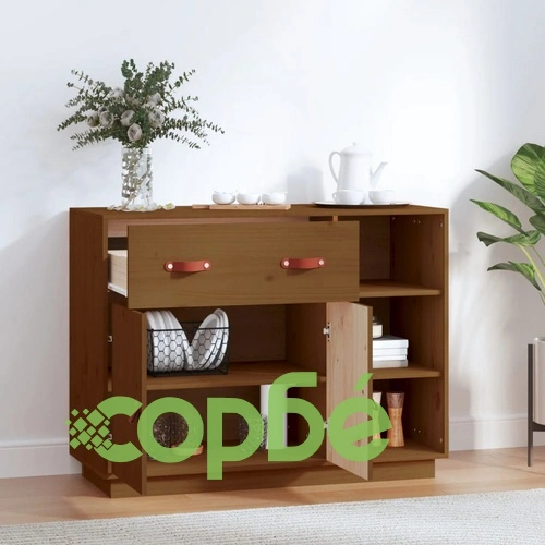 Сайдборд, меденокафяв, 98,5x40x75 см, бор масив ➤ топ цена ➤ sorbe.bg