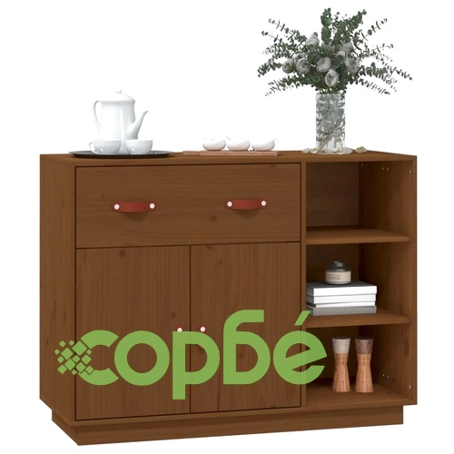 Сайдборд, меденокафяв, 98,5x40x75 см, бор масив ➤ топ цена ➤ sorbe.bg