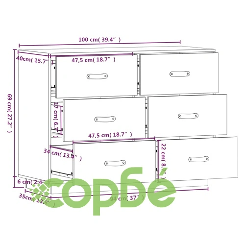 Сайдборд, 100x40x75 см, бор масив ➤ топ цена ➤ sorbe.bg