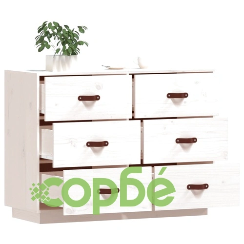 Сайдборд, бял, 100x40x75 см, бор масив ➤ топ цена ➤ sorbe.bg