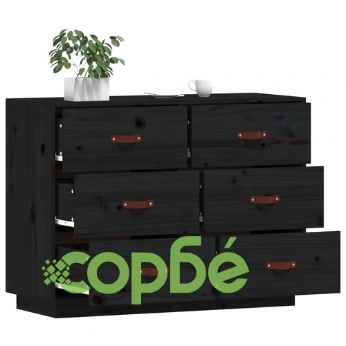 Сайдборд, черен, 100x40x75 см, бор масив ➤ топ цена ➤ sorbe.bg