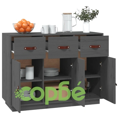 Сайдборд, сив, 100x40x75 см, бор масив ➤ топ цена ➤ sorbe.bg