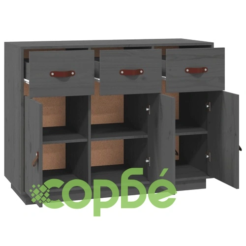 Сайдборд, сив, 100x40x75 см, бор масив ➤ топ цена ➤ sorbe.bg