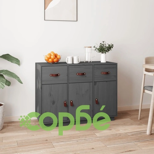Сайдборд, сив, 100x40x75 см, бор масив ➤ топ цена ➤ sorbe.bg