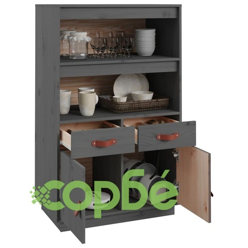 Висок шкаф, сив, 67x40x108,5 см, борово дърво масив ➤ топ цена ➤ sorbe.bg