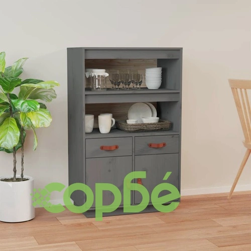 Висок шкаф, сив, 67x40x108,5 см, борово дърво масив ➤ топ цена ➤ sorbe.bg