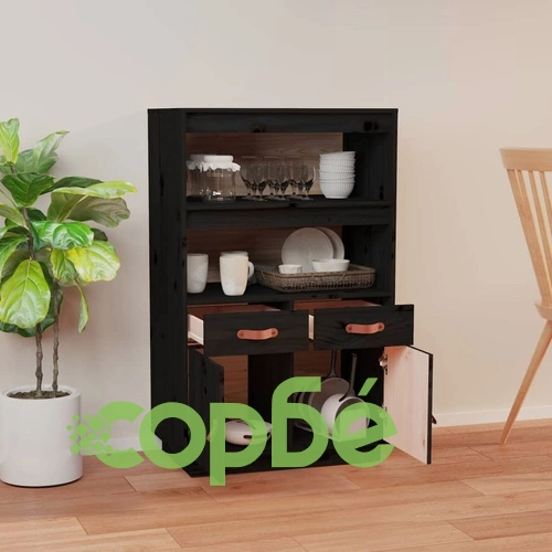 Висок шкаф, черен, 67x40x108,5 см, борово дърво масив ➤ топ цена ➤ sorbe.bg