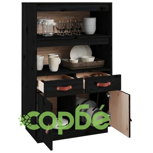 Висок шкаф, черен, 67x40x108,5 см, борово дърво масив ➤ топ цена ➤ sorbe.bg