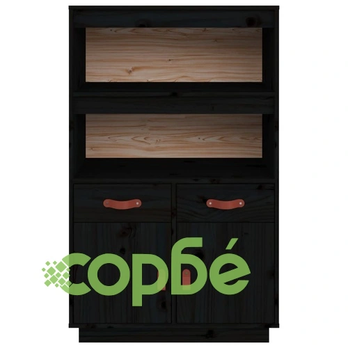 Висок шкаф, черен, 67x40x108,5 см, борово дърво масив ➤ топ цена ➤ sorbe.bg