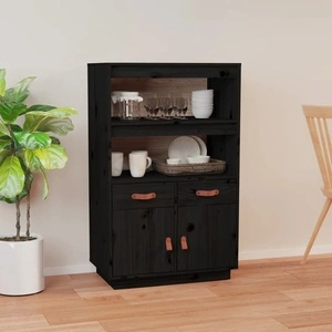 Висок шкаф, черен, 67x40x108,5 см, борово дърво масив