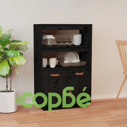 Висок шкаф, черен, 67x40x108,5 см, борово дърво масив ➤ топ цена ➤ sorbe.bg