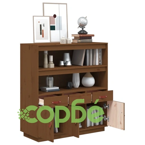 Висок шкаф, меденокафяв, 100x40x108,5 см, борово дърво масив ➤ топ цена ➤ sorbe.bg