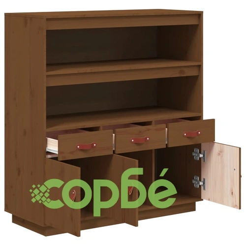 Висок шкаф, меденокафяв, 100x40x108,5 см, борово дърво масив ➤ топ цена ➤ sorbe.bg