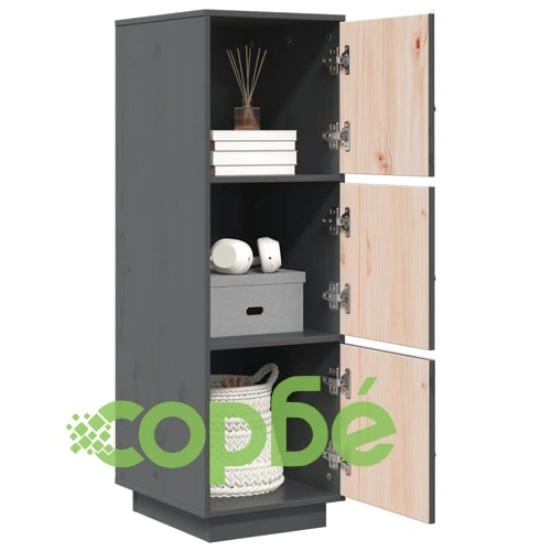 Висок шкаф, сив, 34x40x108,5 см, борово дърво масив ➤ топ цена ➤ sorbe.bg