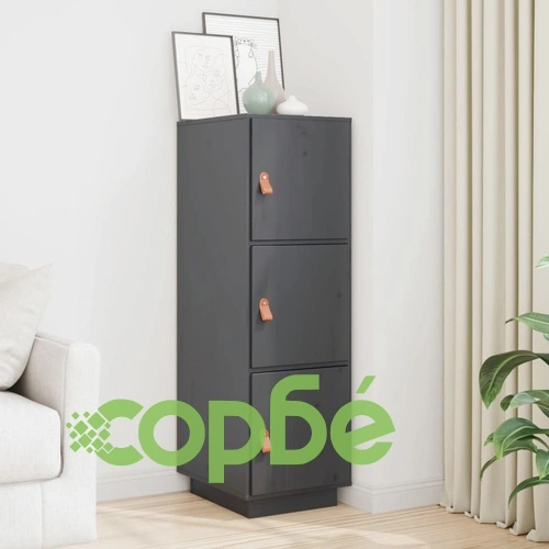 Висок шкаф, сив, 34x40x108,5 см, борово дърво масив ➤ топ цена ➤ sorbe.bg