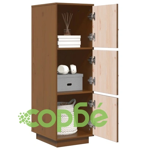 Висок шкаф, меденокафяв, 34x40x108,5 см, борово дърво масив ➤ топ цена ➤ sorbe.bg