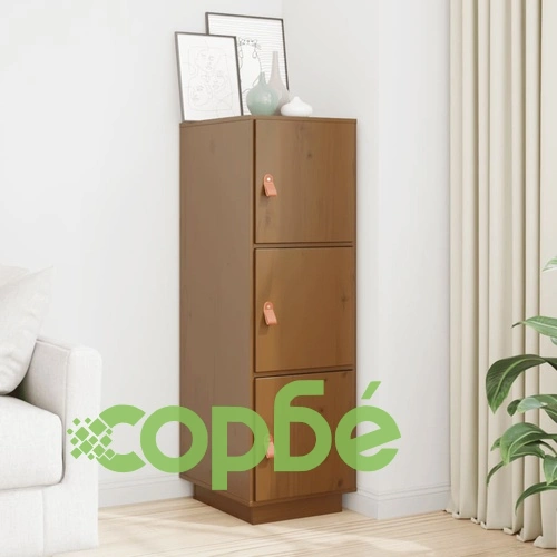 Висок шкаф, меденокафяв, 34x40x108,5 см, борово дърво масив ➤ топ цена ➤ sorbe.bg