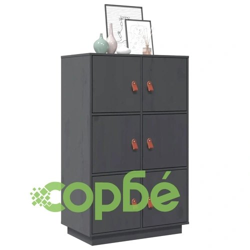 Висок шкаф, сив, 67x40x108,5 см, борово дърво масив ➤ топ цена ➤ sorbe.bg