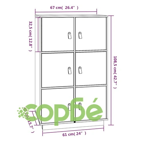 Висок шкаф, меденокафяв, 67x40x108,5 см, борово дърво масив ➤ топ цена ➤ sorbe.bg