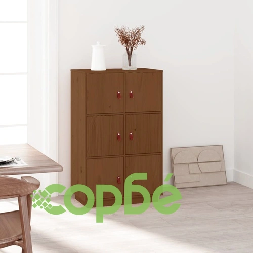 Висок шкаф, меденокафяв, 67x40x108,5 см, борово дърво масив ➤ топ цена ➤ sorbe.bg