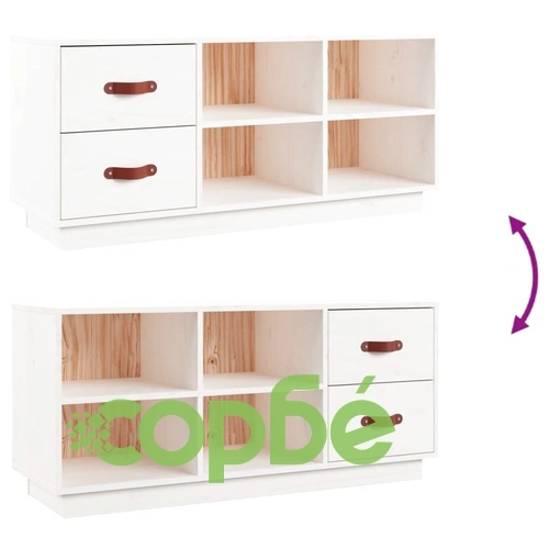 Пейка за обувки бяла 100x34x45 см масивна борова дървесина ➤ топ цена ➤ sorbe.bg