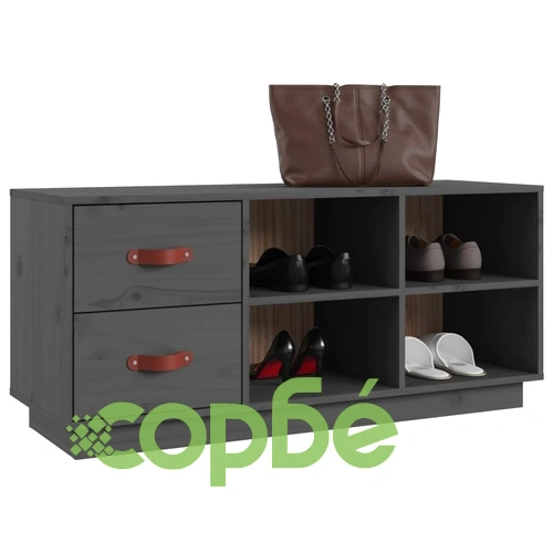 Пейка за обувки сива 100x34x45 см масивна борова дървесина ➤ топ цена ➤ sorbe.bg